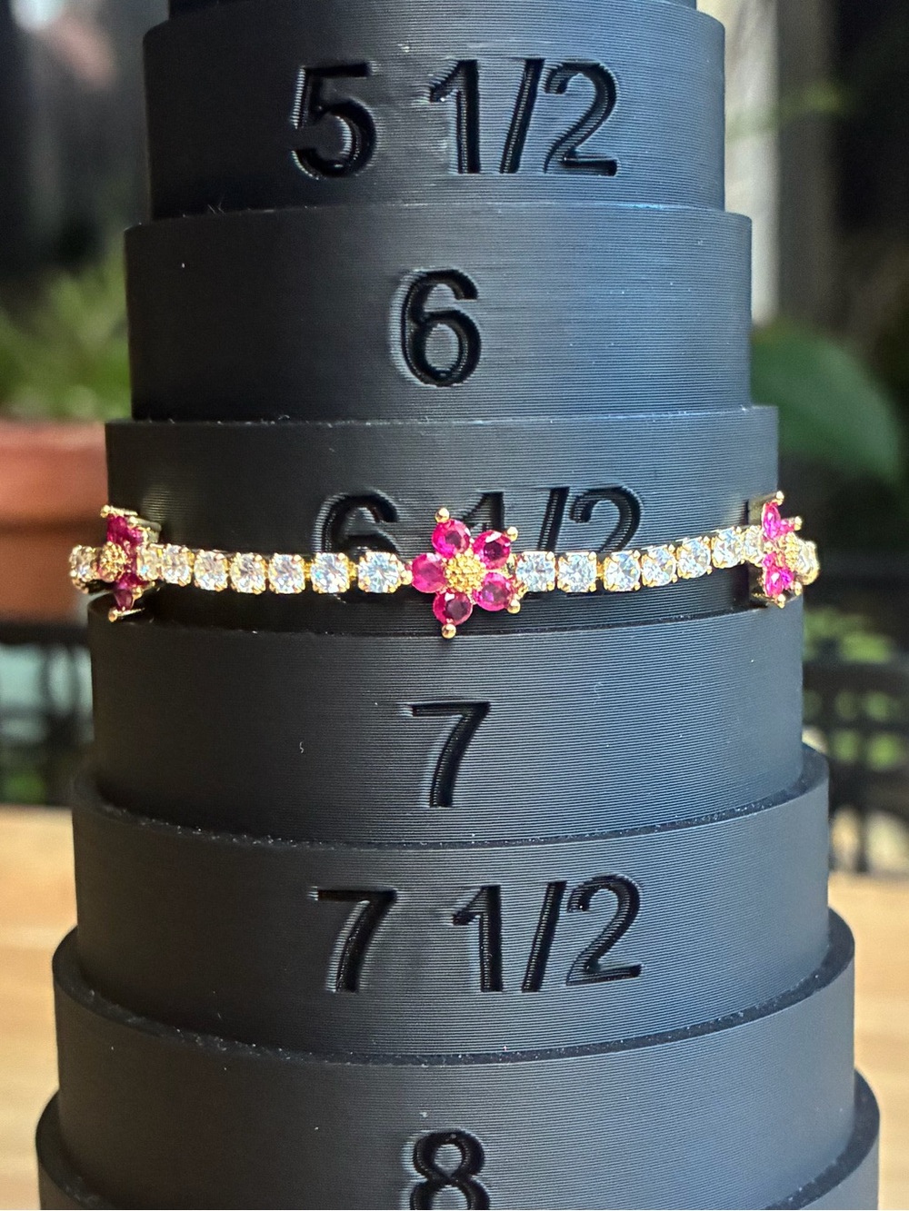 NWT Gold Ruby Flower Tennis Bracelet | Fits 6.5"-7.5"